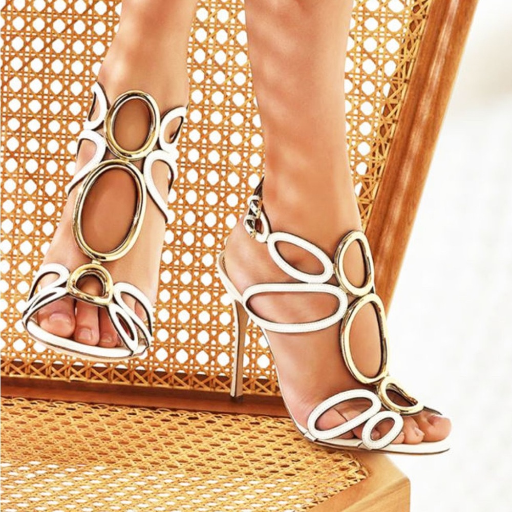 Sergio Rossi White and Gold Cutout Heels